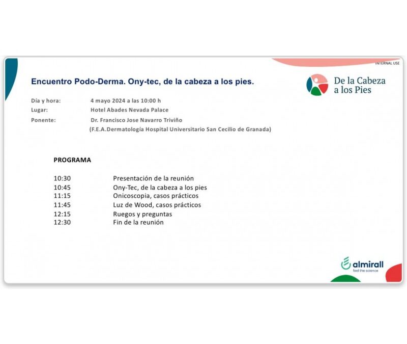 STREAMING: ENCUENTRO PODO-DERMA. ONY-TEC, DE LA CABEZA A LOS PIES